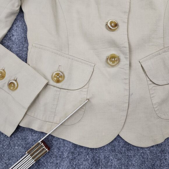 Banana Republic Blazer Womens 6 Beige Linen Stretch Blend Casual Y2K Career Coat - Picture 13 of 16
